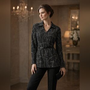 Vintage Black Metallic Silver Pattern Top Tunic